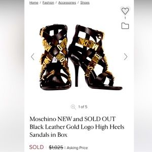 Moschino NEW and SOLD OUT black leather gold logo plated stiletto heels🖤✨